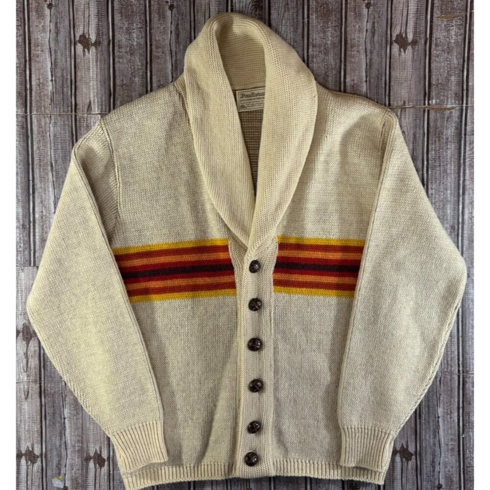 Pendleton High Grade Wool  Western Aztec Cardigan size L Ivory Vintage 70's